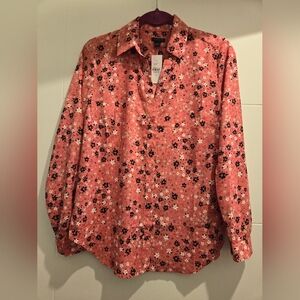 NWT Ann Taylor Womens Floral Pink Button Down Long Sleeves Shirt